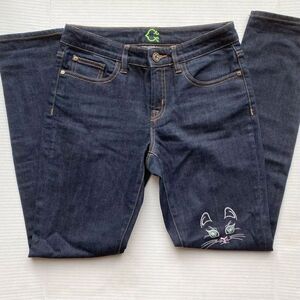 Jeans Dark Wash Skinny Cat Embroidered Denim Size 27